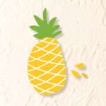 FLAVOUR OF THE YEAR 2026: PINEAPPLE 4 A simple illustration of a yellow pineapple with a green crown and two small yellow drops on the right side, set against a textured, off white background.