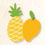 FLAVOUR OF THE YEAR 2026: PINEAPPLE 3 Illustration of a yellow pineapple with green leaves next to a ripe yellow mango with a green leaf, both on a light textured background.