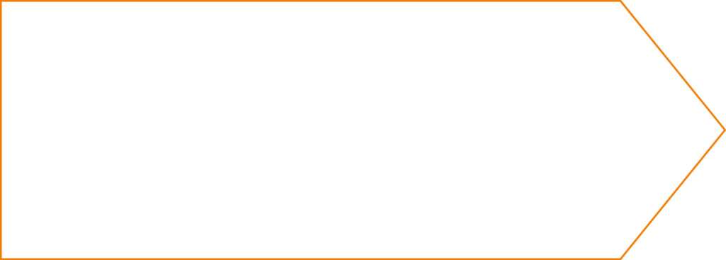 A white hexagonal shape with an open left side and an orange border, resembling an arrow pointing to the right—perfect for symbolizing a Bewerbung or application process.