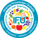 A colorful, multi sensory logo for the International Fruit and Vegetable Juice Association (IFU) features various fruits and a juice glass, surrounded by a blue ring with the words "Sharing Knowledge Globally" and focus areas like science and sustainability.